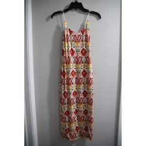 Alice + Olivia Delora Midi Red Ikat Damask Spaghetti Strap Midi Dress Size 4